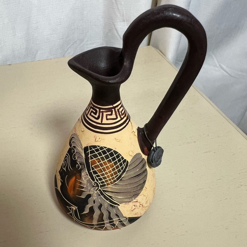 Handcrafted Greek Ceramic Jug Pitcher Beautiful Art